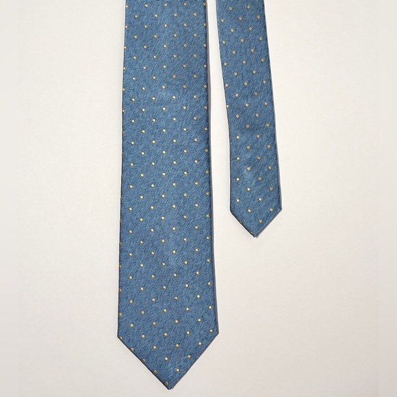 Ben Sherman Tie Modern Light Blue with Gold Polkadots 100% Woven Silk - Picture 4 of 10